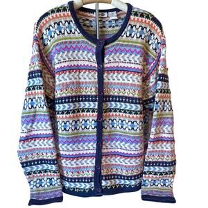 Vintage 90s Floral Textured Bobble Cardigan Sweater Y2K Fair Isle Cottagecore XL